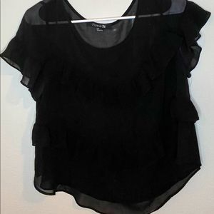 Black Sheer Ruffle Blouse